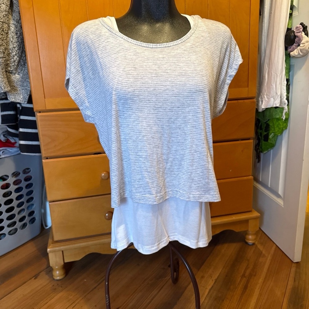 Gray Layered Tee with Built-In Tank Ultra Soft Pajama Feel S